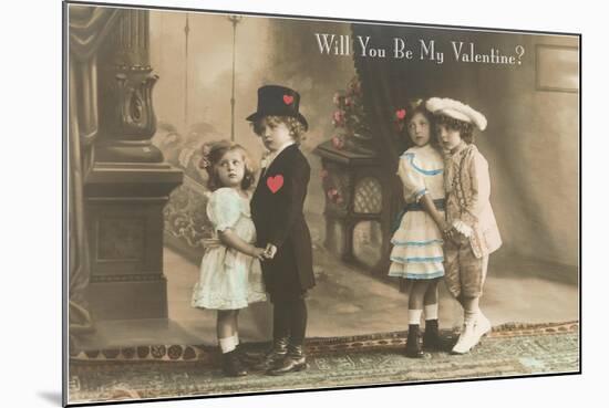 Will You Be My Valentine? Two Child Couples-null-Mounted Art Print