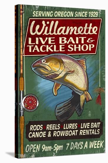 Willamette, Oregon - Tackle Shop Trout Vintage Sign-Lantern Press-Stretched Canvas