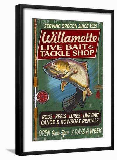 Willamette, Oregon - Tackle Shop Trout Vintage Sign-Lantern Press-Framed Art Print
