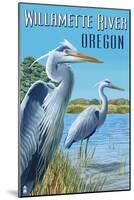 Willamette River, Oregon - Heron Scene-Lantern Press-Mounted Art Print