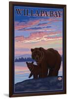 Willapa Bay, Washington - Bear and Cub-Lantern Press-Framed Art Print