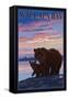 Willapa Bay, Washington - Bear and Cub-Lantern Press-Framed Stretched Canvas