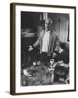 Willem de Kooning Preparing to Drink a Cup of Coffee in His East 10th St. Studio-James Burke-Framed Premium Photographic Print