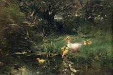 A White Duck with Her Ducklings on the Waterfront-Willem Maris-Art Print