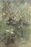 A White Duck with Her Ducklings on the Waterfront-Willem Maris-Art Print