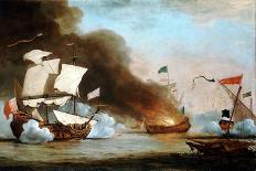 An English Ship in Action with Barbary Corsairs, circa 1680, C.1685 (Oil on Canvas)-Willem van de the Younger Velde-Giclee Print