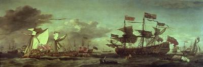 Three-Masted Ships Masts and Fishing Boats in a Calm. Ca. 1655 - 65-Willem van de Velde-Giclee Print