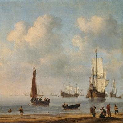 Three-Masted Ships Masts and Fishing Boats in a Calm. Ca. 1655 - 65