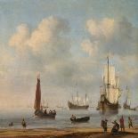 Three-Masted Ships Masts and Fishing Boats in a Calm. Ca. 1655 - 65-Willem van de Velde-Framed Giclee Print