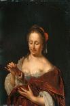 A Lady Seated Holding a Small Dog (Oil on Panel)-Willem Van Mieris-Giclee Print