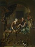 A Lady Seated Holding a Small Dog (Oil on Panel)-Willem Van Mieris-Giclee Print