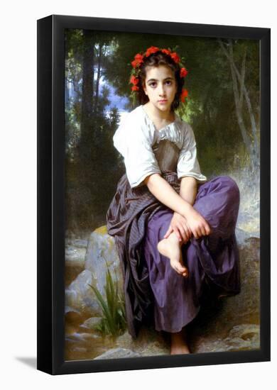 William-Adolphe Bouguereau At the Edge of the Brook Art Print Poster-null-Framed Poster