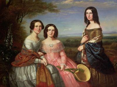 A Group Portrait of Three Girls, Three Quarter Length, in a Landscape, 1849