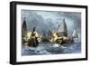 William Claiborne and Leonard Calvert in Battle, the First Naval Conflict on Chesapeake Bay, 1630s-null-Framed Giclee Print