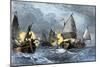 William Claiborne and Leonard Calvert in Battle, the First Naval Conflict on Chesapeake Bay, 1630s-null-Mounted Giclee Print