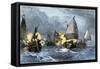 William Claiborne and Leonard Calvert in Battle, the First Naval Conflict on Chesapeake Bay, 1630s-null-Framed Stretched Canvas