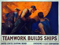 Recruitment Campaign Teamwork Builds Ships , Pub. 1917 (Colour Lithograph)-William Dodge Stevens-Framed Stretched Canvas