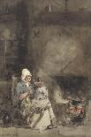 A Woman and Child by a Hearth, 1842-William Evans-Stretched Canvas