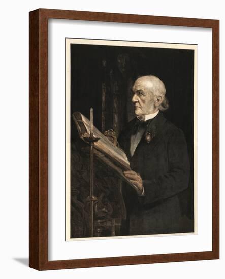 William Ewart Gladstone (1809-1898) English statesman, reading the Lesson in Hawarden Church-Sydney Prior Hall-Framed Giclee Print