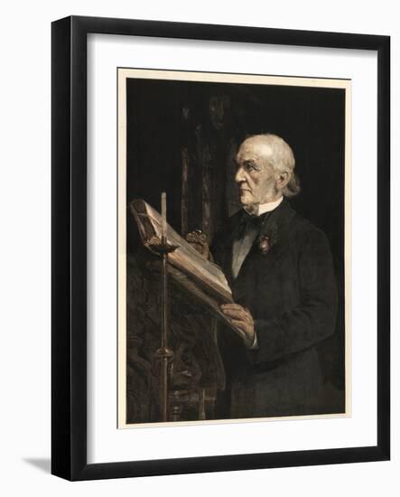 William Ewart Gladstone (1809-1898) English statesman, reading the Lesson in Hawarden Church-Sydney Prior Hall-Framed Giclee Print
