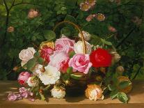 Strawberries in a Blue and White Buckelteller with Roses and Sweet Briar on a Ledge-William Hammer-Giclee Print