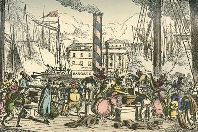 'Getting on Board the Margate Steam Packet at London Bridges Wharf', 1838