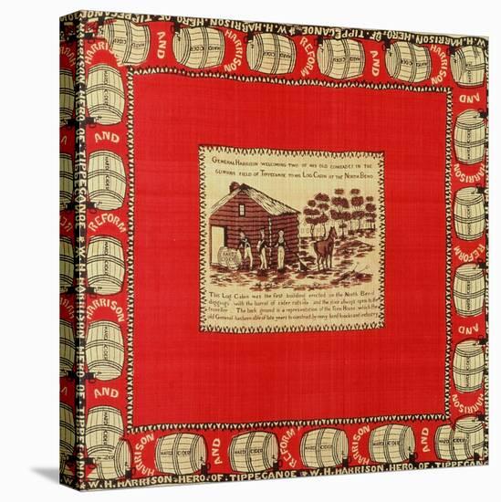 William Henry Harrison Welcomes Two Old Comrades at Log Cabin, 1840 (Silk)-null-Stretched Canvas