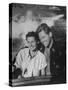 William Holden and His Wife Brenda Enjoying a Power Boat Ride During their Vacation-null-Stretched Canvas