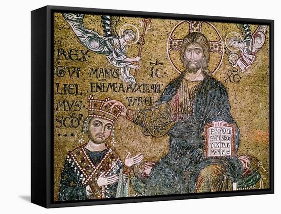 William II King of Sicily Receiving a Crown from Christ-null-Framed Stretched Canvas