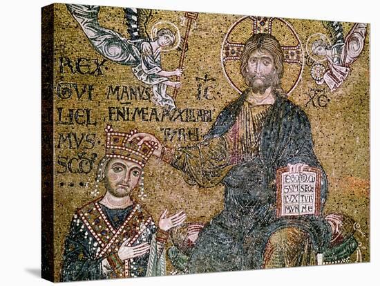 William II King of Sicily Receiving a Crown from Christ-null-Stretched Canvas