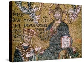 William II King of Sicily Receiving a Crown from Christ-null-Stretched Canvas