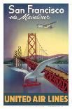 San Francisco via Mainliner - United Air Lines - San Francisco–Oakland Bay Bridge-William Lawson-Mounted Art Print