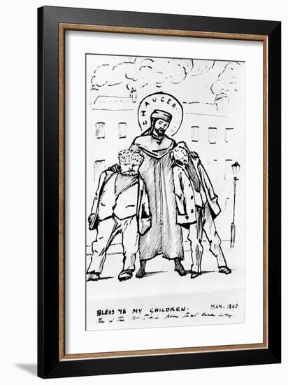 William Morris and Edward Burne-Jones Being Blessed by Chaucer, Cartoon, 1896-Edward Burne-Jones-Framed Giclee Print