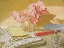 Pink Roses in a Silver Lustre Vase, 1913 (Oil on Canvas Laid on Board)-William Nicholson-Giclee Print