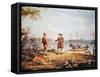 William Penn Arrives in America for the First Time and Meets a Native American in 1682-Thomas Birch-Framed Stretched Canvas