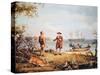 William Penn Arrives in America for the First Time and Meets a Native American in 1682-Thomas Birch-Stretched Canvas