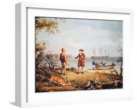 William Penn Arrives in America for the First Time and Meets a Native American in 1682-Thomas Birch-Framed Giclee Print