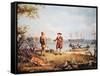 William Penn Arrives in America for the First Time and Meets a Native American in 1682-Thomas Birch-Framed Stretched Canvas