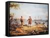 William Penn Arrives in America for the First Time and Meets a Native American in 1682-Thomas Birch-Framed Stretched Canvas