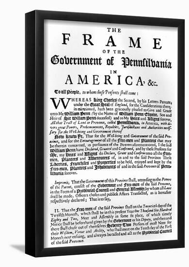 William Penn (First Page of Frame of Government of Pennsylvania) Art Poster Print-null-Framed Poster
