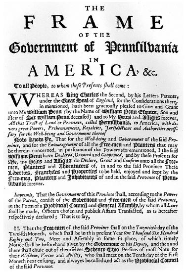 'William Penn (First Page of Frame of Government of Pennsylvania) Art