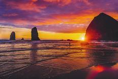 Colorful sunset, Haystack Rock sea stacks, Canon Beach, Clatsop County, Oregon.-William Perry-Photographic Print
