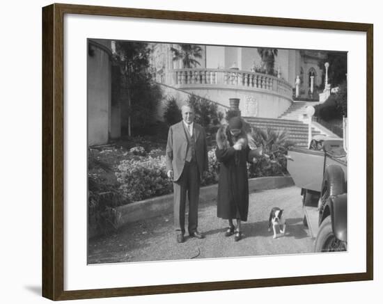 William Randolph Hearst and Mrs. Burton Holmes at San Simeon Estate with Boston Bull Terrier-William Davis-Framed Premium Photographic Print