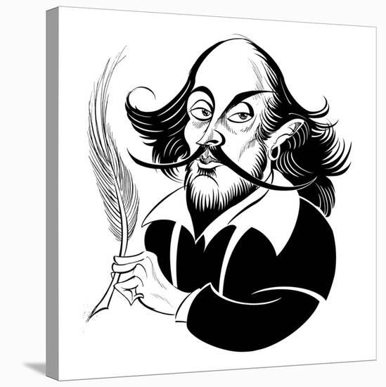 William Shakespeare - black and white caricature-Neale Osborne-Stretched Canvas