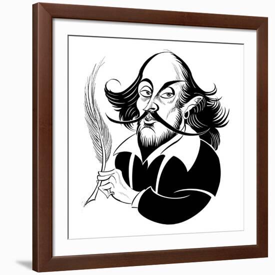 William Shakespeare - black and white caricature-Neale Osborne-Framed Giclee Print