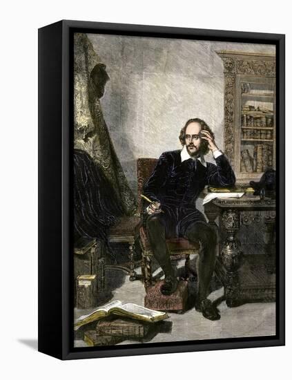 William Shakespeare Writing in His Study-null-Framed Stretched Canvas