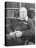 Winston Churchill Holding Cigar, Seated in Study at Chartwell Wearing Zippered Jumpsuit-William Sumits-Stretched Canvas