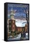 Williamsburg, Virginia - Bruton Parish in Snow-Lantern Press-Framed Stretched Canvas