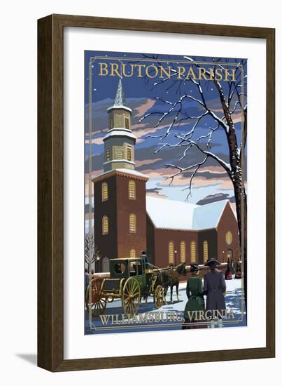 Williamsburg, Virginia - Bruton Parish in Snow-Lantern Press-Framed Art Print