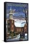 Williamsburg, Virginia - Bruton Parish in Snow-Lantern Press-Framed Stretched Canvas